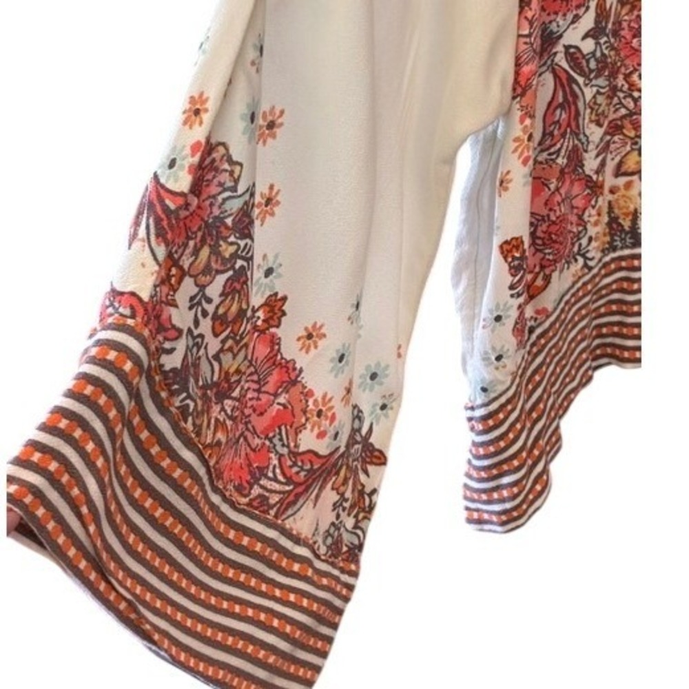 Free People Mixed Print Blouse Womens Large Orange Floral Striped V-Neck Cropped - Picture 4 of 6